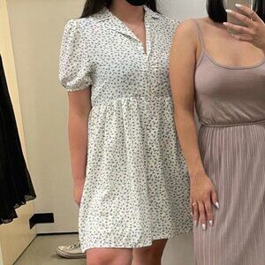 Oak + Fort Blue Floral Collar Short Sleeve Dress